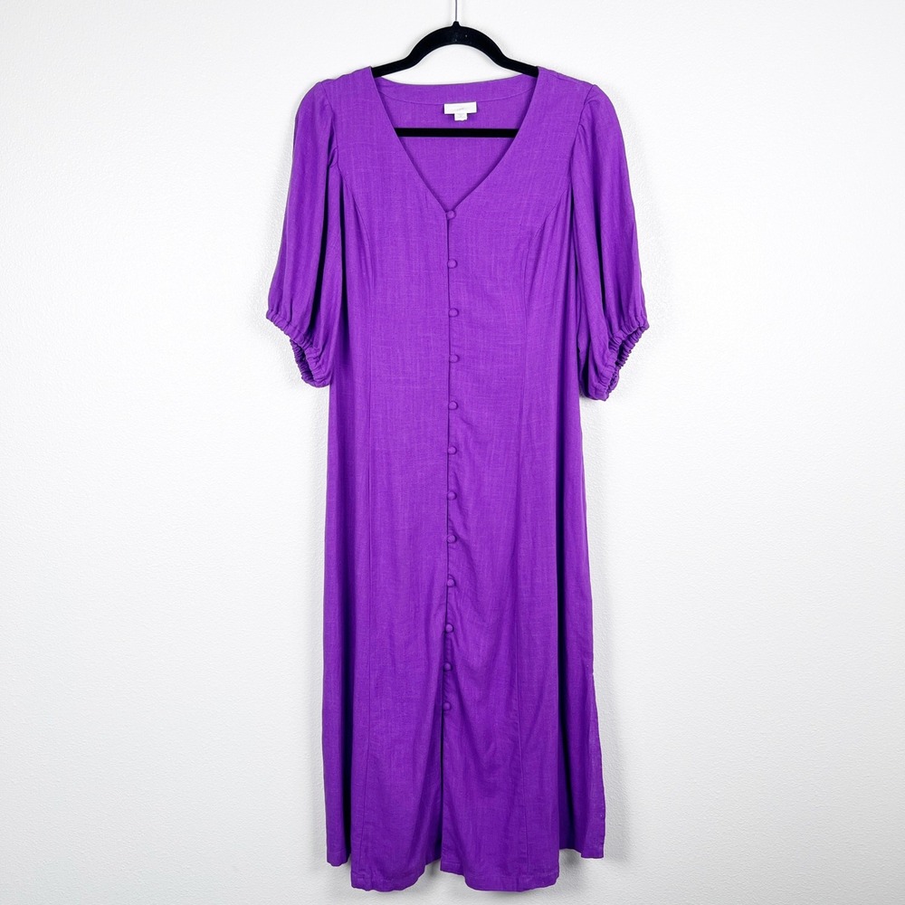 J. Jill Purple Linen Blend Button Front Midi Dress Womens Petite Medium MP
